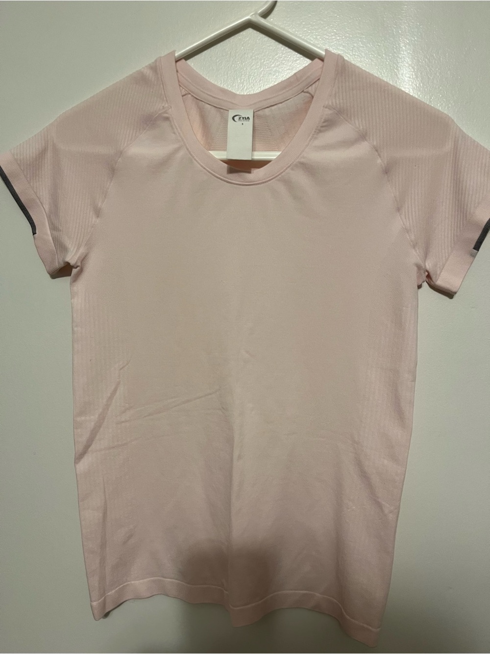 ZYIA Light Pink Short-Sleeve Active Tee with Contrast Trim